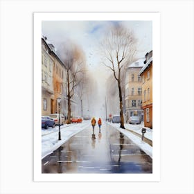 Two People Walking Down The Street Art Print