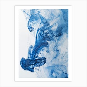 Blue Ink Smoke On White Background Photo Art Print