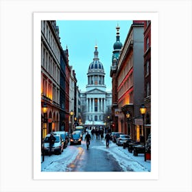 City Street In Winter Art Print