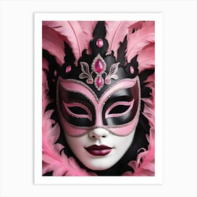 A Woman In A Carnival Mask, Pink And Black (14) Art Print