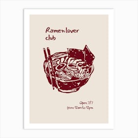 Ramen Lover Club Poster, Japanese Noodles Wall Art, Asian Food Decor, Ramen Bowl Print, Home Decor Art Print