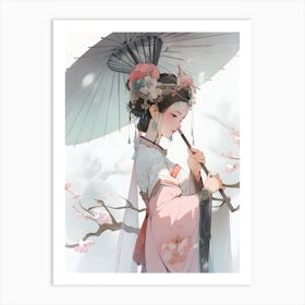 Chinese Girl With Umbrella Art Print