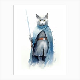 Russian Blue Cat As A Jedi 1 Art Print