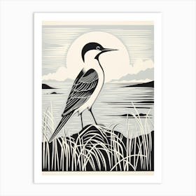 B&W Bird Linocut Common Tern 2 Art Print