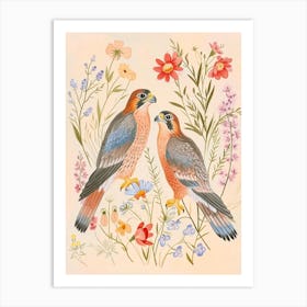 Folksy Floral Animal Drawing Falcon 5 Art Print