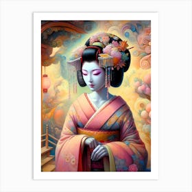 Japan Traditional Geisha Illustration By Ad 1 Art Print