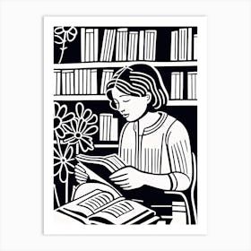 Just a girl who loves to read, Lion cut inspired Black and white Stylized portrait of a Woman reading a book, reading art, bookworm, Reading girl, 258 Art Print