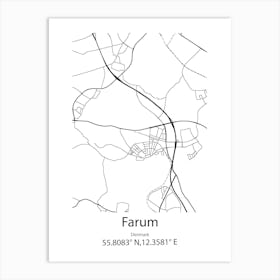 Farum,Denmark Minimalist Map Art Print