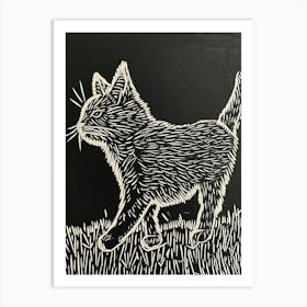 Laperm Cat Linocut Blockprint 3 Art Print