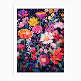 Vibrant Wildflower Screen Print Art Print