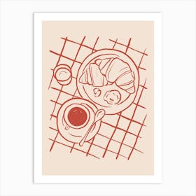 Croissants And Coffee. Minimalist Line Art Art Print