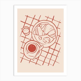 Croissants And Coffee. Kitchen Minimalist Line Art Print