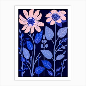 Blue Flower Illustration Bee Balm 4 Art Print