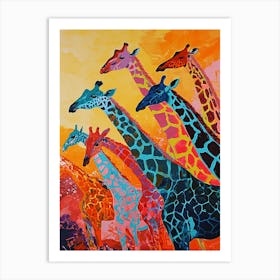 Colourful Giraffe Herd Painting 1 Art Print