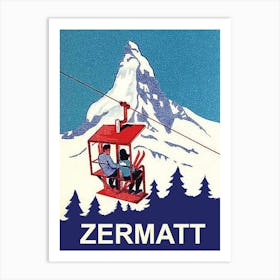 Zermatt, Couple On A Ski Lift Art Print