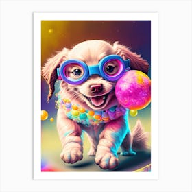 Puppy Play With Colorful Balls Art Print