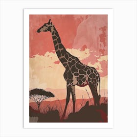 Giraffe In The Sunset Red Tones 1 Art Print