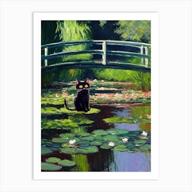 Water Lily Pond With A Black Cat, Claude Monet  Inspired Art Print