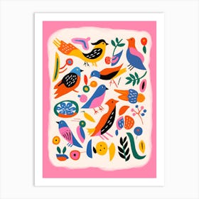 Birds On A Pink Background Art Print