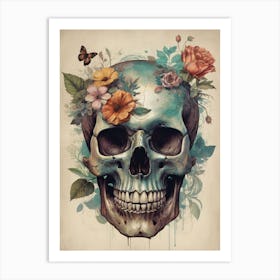 Floral Skull Vintage Painting (35) Art Print