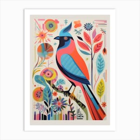 Colourful Scandi Bird Northern Cardinal 2 Art Print
