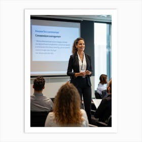 Businesswoman Exuding Confidence Stands At The Forefront Of A Well Attended Training Seminar Audien (2) 2 Art Print