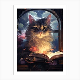 Cat Reading A Book 2 Art Print