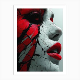 Cracked Realities: Red Ink Rendition Inspired by Chevrier and Gillen: Portrait Of A Woman Art Print