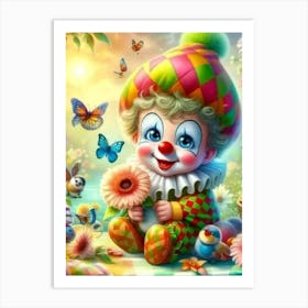 Clown With Flowers Art Print