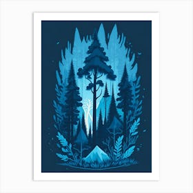 A Fantasy Forest At Night In Blue Theme 86 Art Print