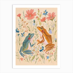 Folksy Floral Animal Drawing Frog 7 Art Print
