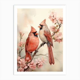 Two Cardinals In Cherry Blossoms Art Print