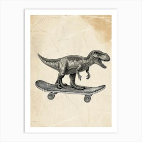 Vintage Dimorphodon Dinosaur On A Skateboard  2 Art Print