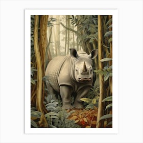 Rhino Deep In The Forest Realistic Illustration Art Print