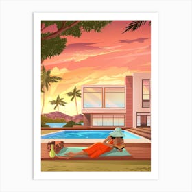 Woman Relaxing By The Pool Art Print