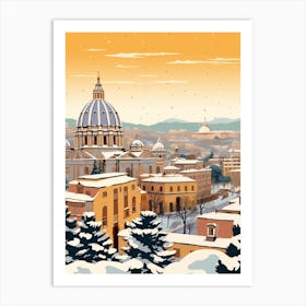 Vintage Winter Travel Illustration Rome Italy 2 Art Print