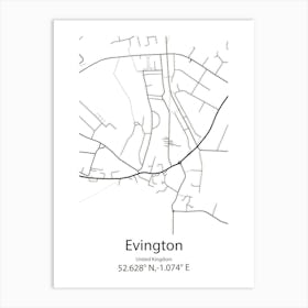 Evington,United Kingdom Minimalist Map Art Print