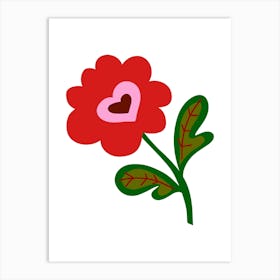 Red Flower With Heart Art Print