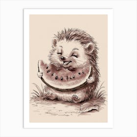 Hedgehog Eating Watermelon 3 Art Print