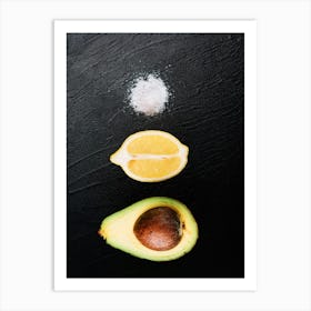 Avocado, lemon, salt — Food kitchen poster/blackboard, photo art Art Print