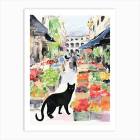 Food Market With Cats In Sydney 2 Watercolour Art Print