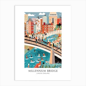 Millennium Bridge, London, England, Colourful Travel Poster Art Print