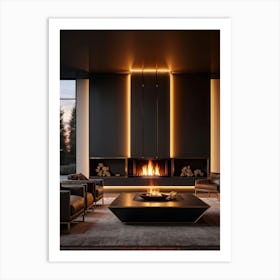 Modern Geometric Fireplace Sleek Lines Brass Accents Highlight The Contemporary Design Ambient Gl Art Print