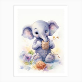 Elephant Painting Knitting Watercolour 3 Art Print