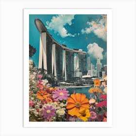 Singapore   Floral Retro Collage Style 1 Art Print