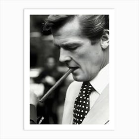 Roger Moore Smoking A Cigar Rome, 1974 Art Print