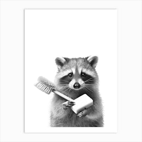 Raccoon with brush and soap Art Print