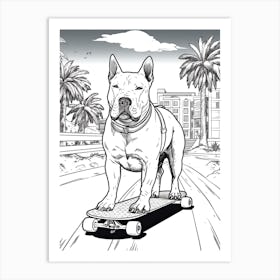 Bull Terrier Dog Skateboarding Line Art 2 Art Print