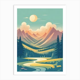 Landscape With Mountains And River Art Print