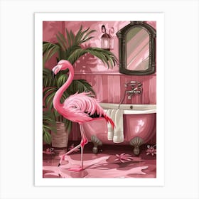 Pink Flaming In Bathroom Print Tropical Jungle Home Decor Funny Art Print